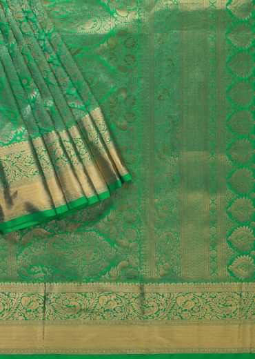 Jade Green Kanjivaram Saree In Zari Weave With An Unstitched Blouse