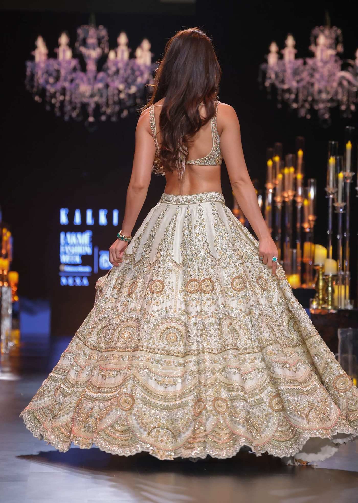 Disha Patani In Peach Lehenga Set with Pearl Butti Embroidery And 3D Flowers