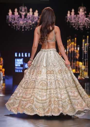 Disha Patani In Peach Lehenga Set with Pearl Butti Embroidery And 3D Flowers