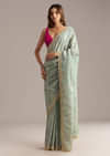 Dusky Blue Jacquard Saree With Mirror And Cutdana Embroidery