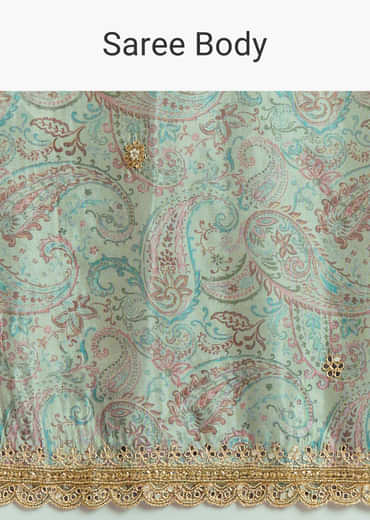 Dusky Blue Jacquard Saree With Mirror And Cutdana Embroidery