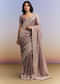 Dusky Lavender Tissue Silk Saree With Heavy Hand Embroidery