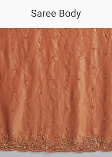 Dusky Orange Chinon Embroidered Saree With Embroidery