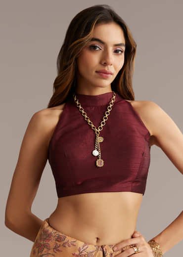 Dusky Orange Jacquard Saree With Mirror And Sequin Embroidery