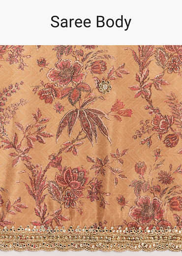 Dusky Orange Jacquard Saree With Mirror And Sequin Embroidery