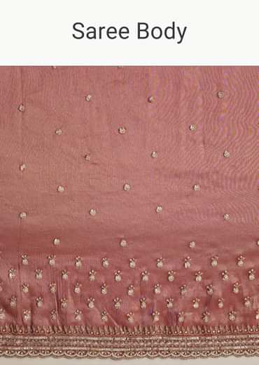 Dusky Orange Tissue Saree With Dense Embroidery