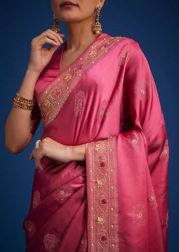 Dusky Orange Dola Silk Saree With Embroidered Border And Pallu