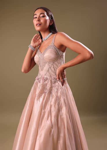 Dust Pink Hand Embroidered Organza Gown
