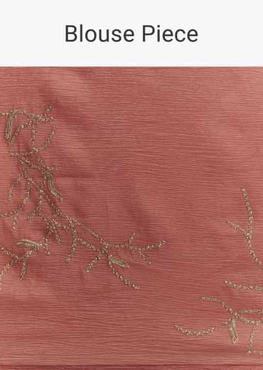 Rust Brown Crushed Tissue Saree With Scallop Border And Stone Embroidery