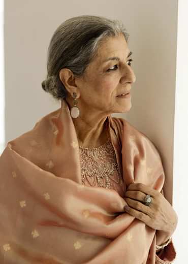 Dusty peach embroidered anarkali paired with pant and dupatta