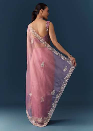 Dusty Pink Embroidered Saree with Blouse Fabric