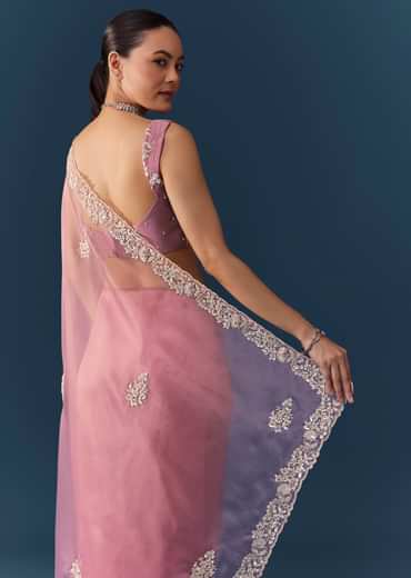 Dusty Pink Embroidered Saree with Blouse Fabric