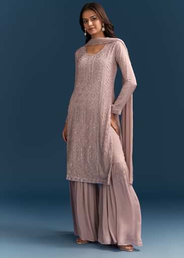 Dusty Pink Sharara Suit With Sequins Work And Dupatta