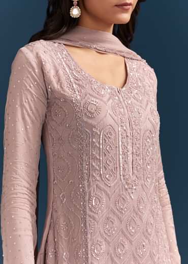 Dusty Pink Sharara Suit With Sequins Work And Dupatta