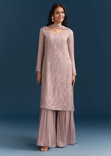 Dusty Pink Sharara Suit With Sequins Work And Dupatta