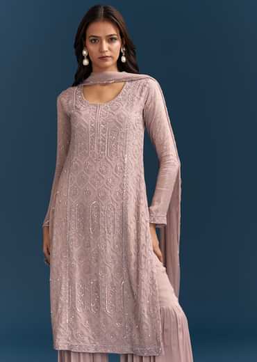 Dusty Pink Sharara Suit With Sequins Work And Dupatta