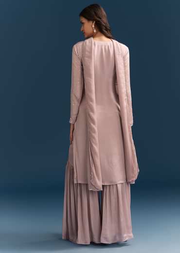 Dusty Pink Sharara Suit With Sequins Work And Dupatta
