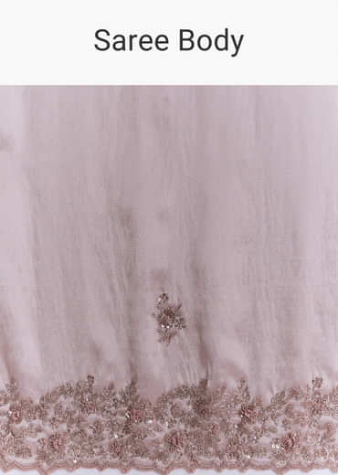 Dusty Pink Tissue Saree With Floral Butti Embroidery