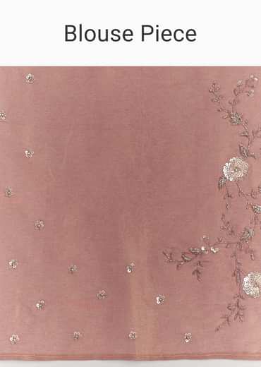 Dusty Rose Tissue Saree With Floral Embroidered Scallop Border