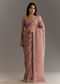 Dusty Rose Tissue Saree With Floral Embroidered Scallop Border