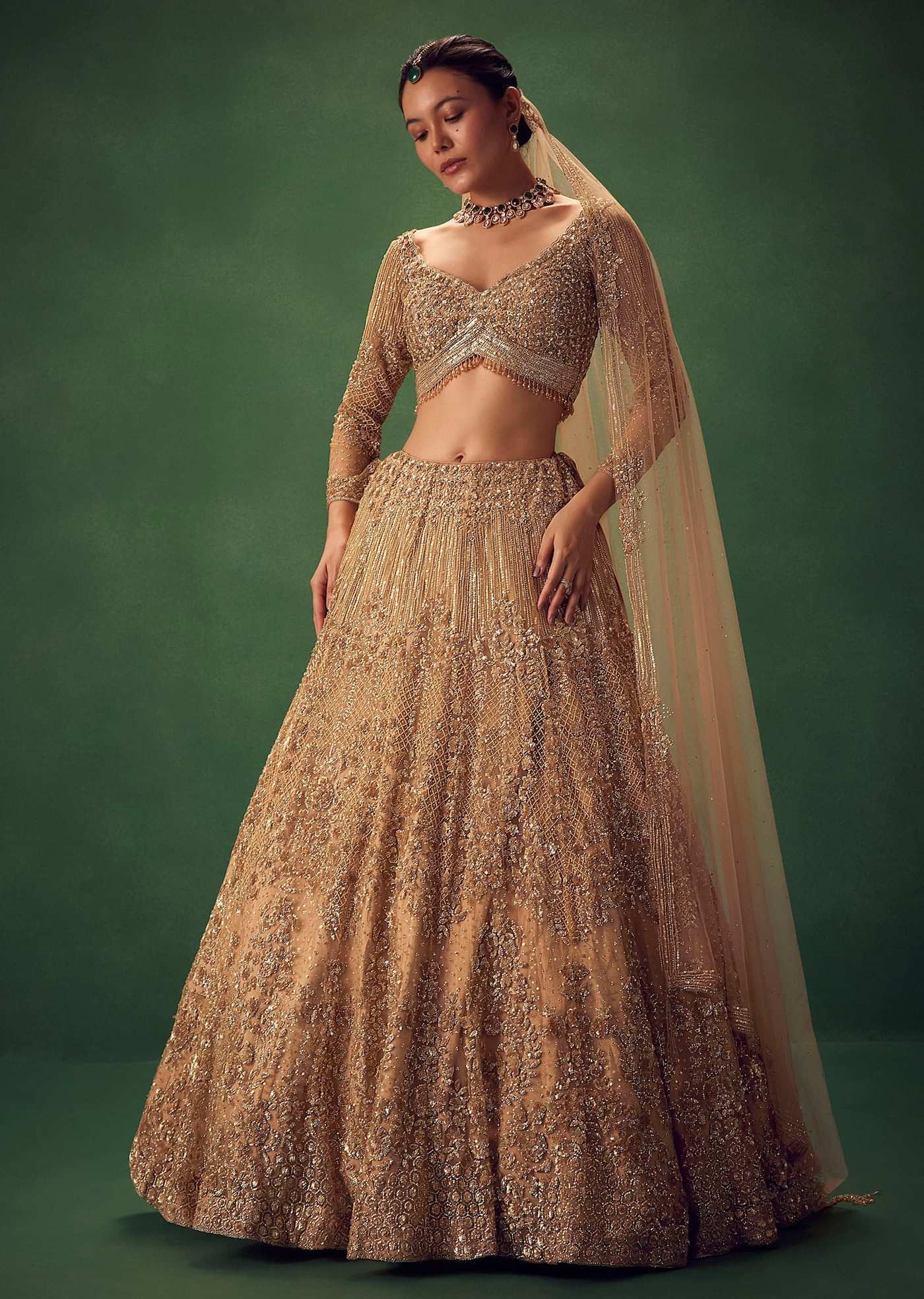 Dusty Gold Sequin Work Lehenga Set