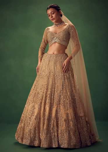 Dusty Gold Sequin Work Lehenga Set