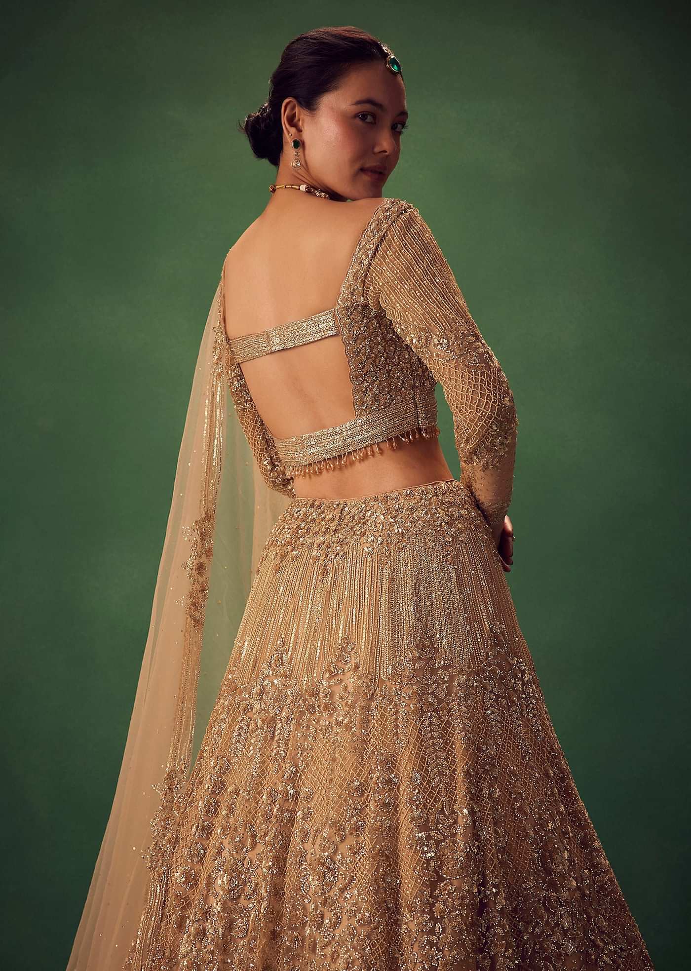 Dusty Gold Sequin Work Lehenga Set