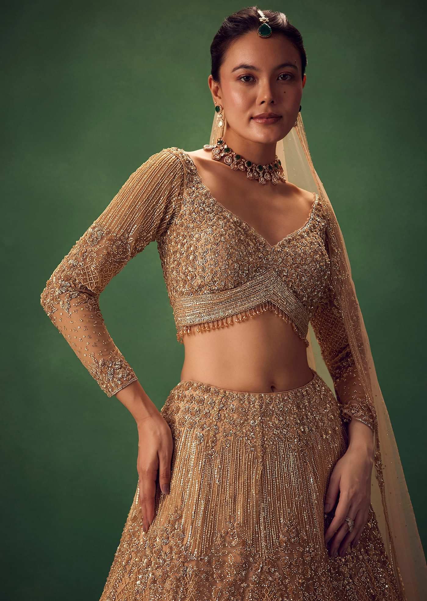 Dusty Gold Sequin Work Lehenga Set