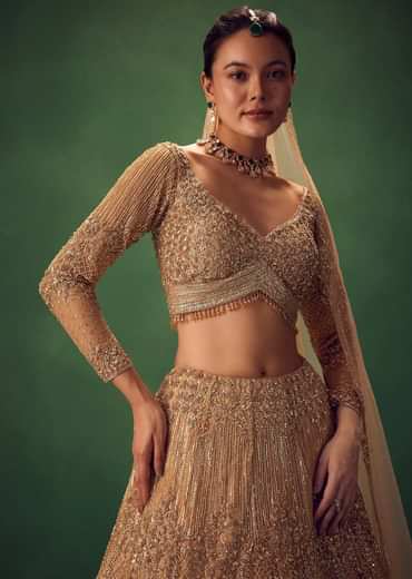 Dusty Gold Sequin Work Lehenga Set