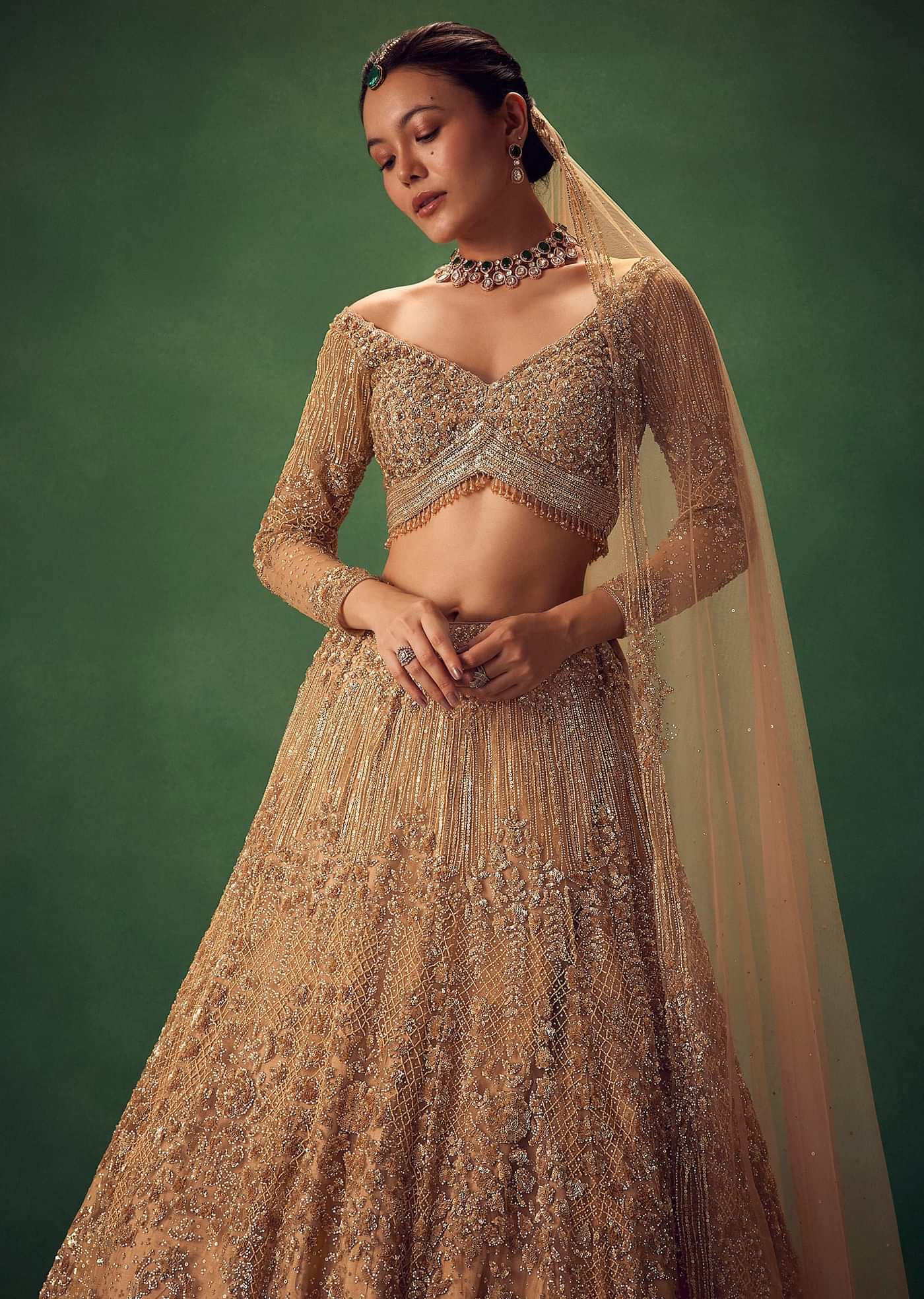 Dusty Gold Sequin Work Lehenga Set