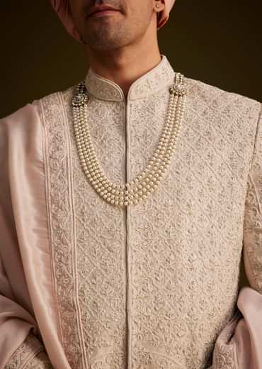 Dusty Pink Embroidered Sherwani Set