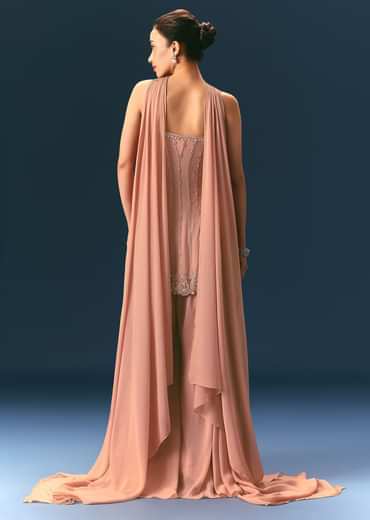 Dusty Pink Hand Embroidered Sharara Suit With Choker Dupatta