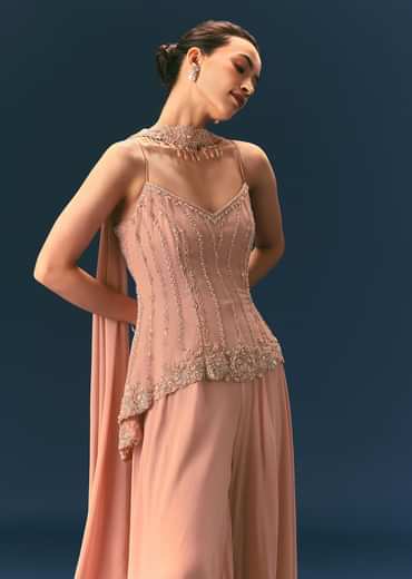 Dusty Pink Hand Embroidered Sharara Suit With Choker Dupatta