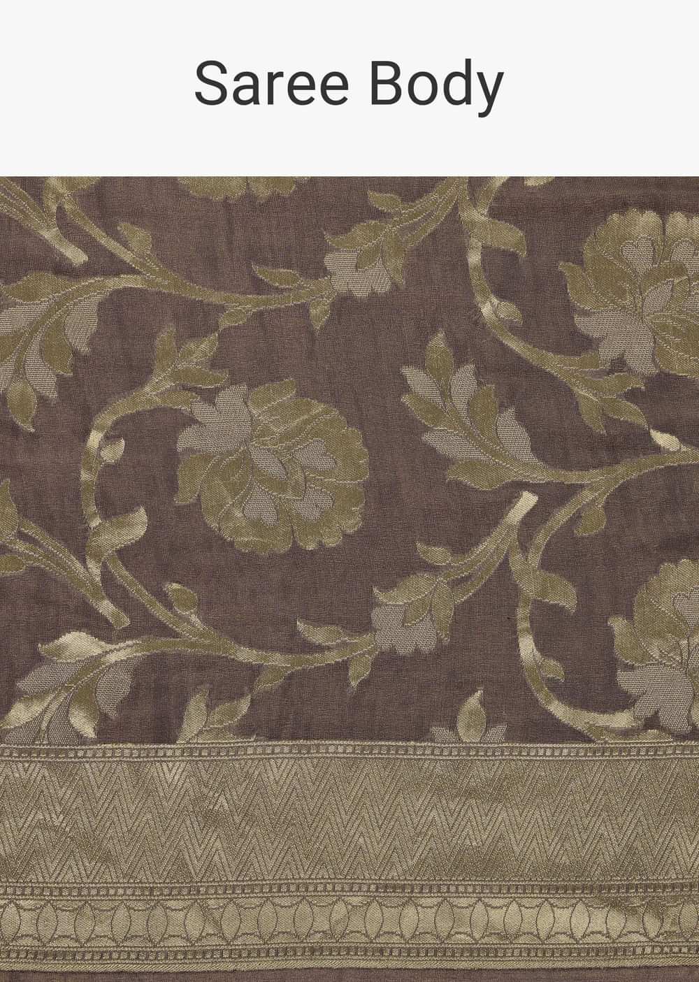 Fog Grey Saree In Tissue Georgette With Banarasi Zari Weave And An Unstitched Blouse