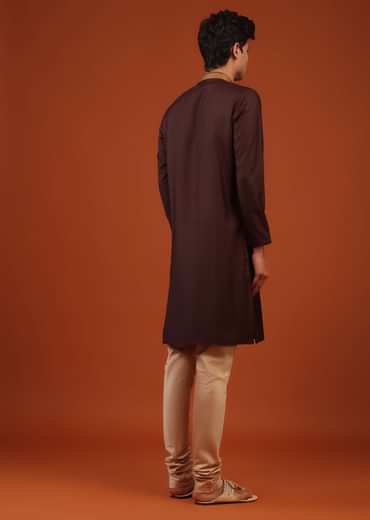 Wine Purple Thread Woven Silk Kurta Set