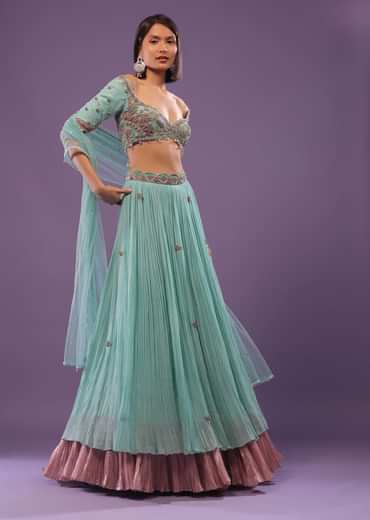 Sky Blue Embroidered Lehenga In Georgette