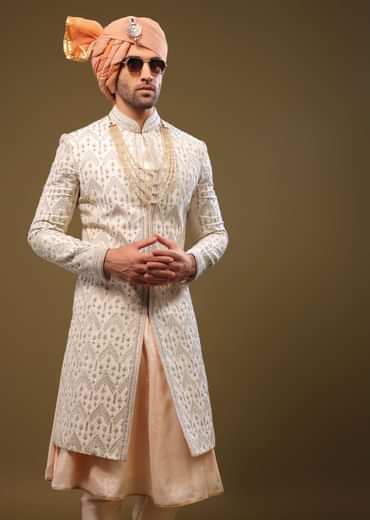 Silk Sherwani Set With Exquisite Embroidery