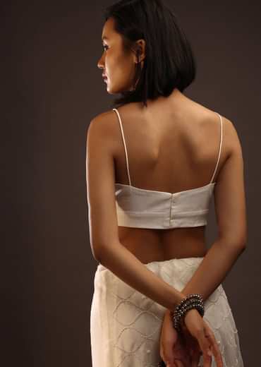 Egret White Spaghetti Strap Blouse In Straight Across Neckline