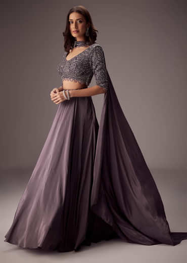 Elegant Purple Lehenga With Double Circular Flare