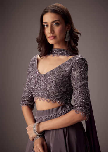 Elegant Purple Lehenga With Double Circular Flare