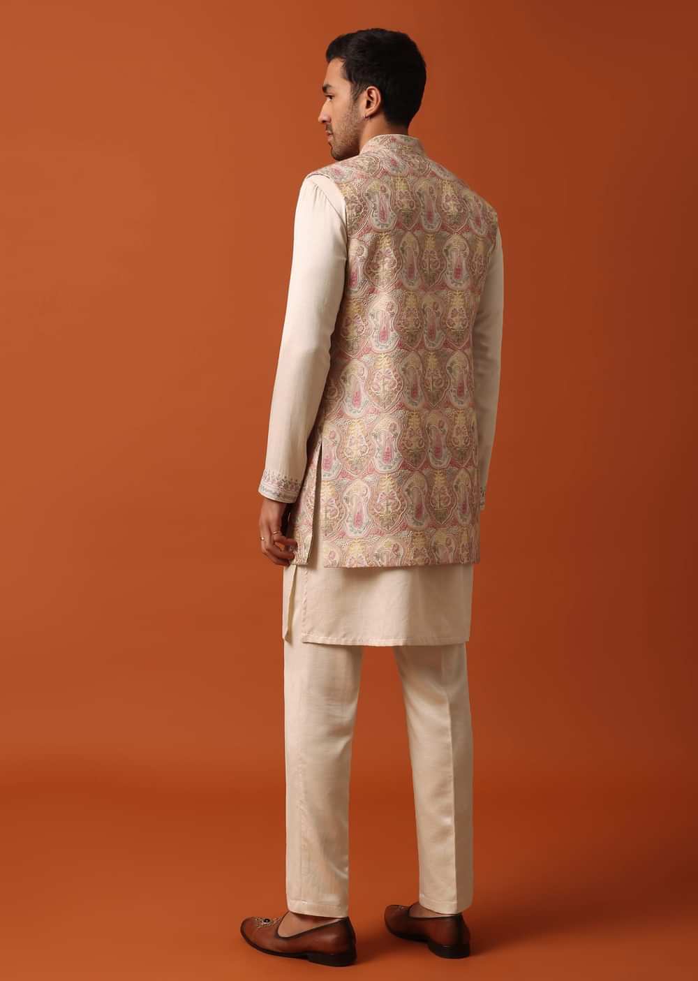 Elegant Beige Exquisite Embroidered Jacket Kurta Set