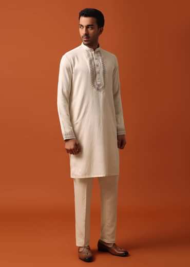 Elegant Beige Exquisite Embroidered Jacket Kurta Set