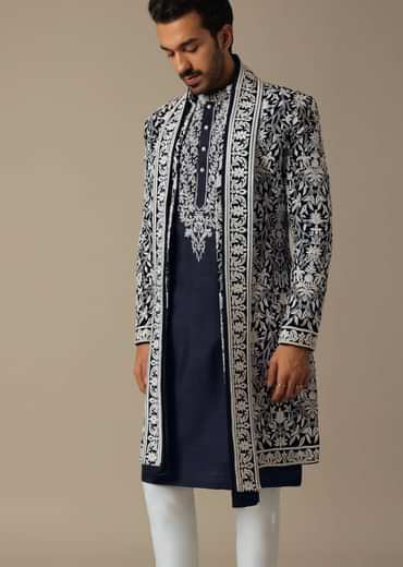 Elegant Blue Groom's Indowestern Ensemble