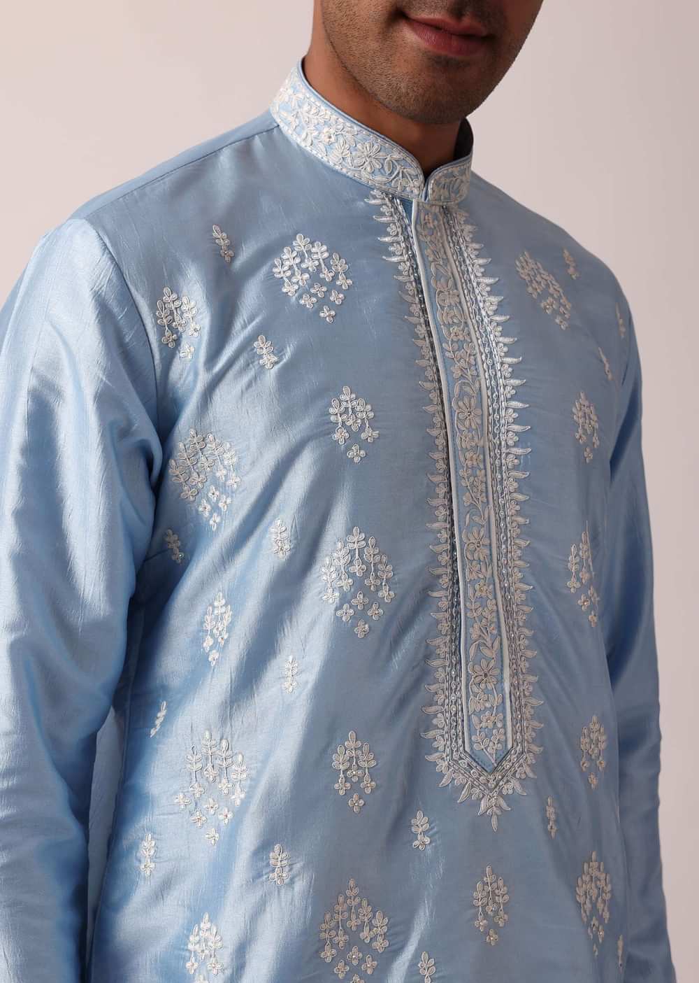 Elegant Blue Silk Kurta Set For Men