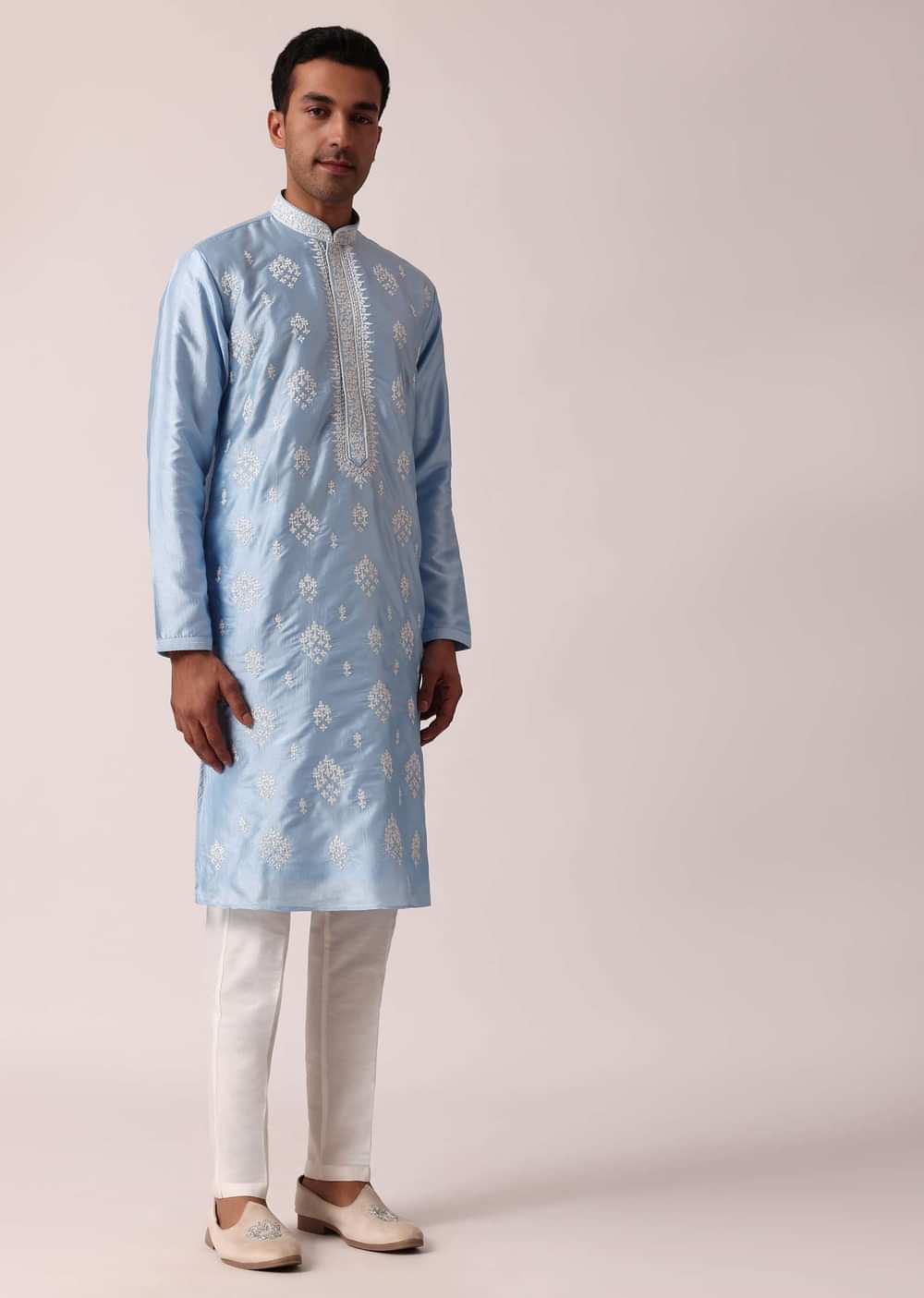 Elegant Blue Silk Kurta Set For Men