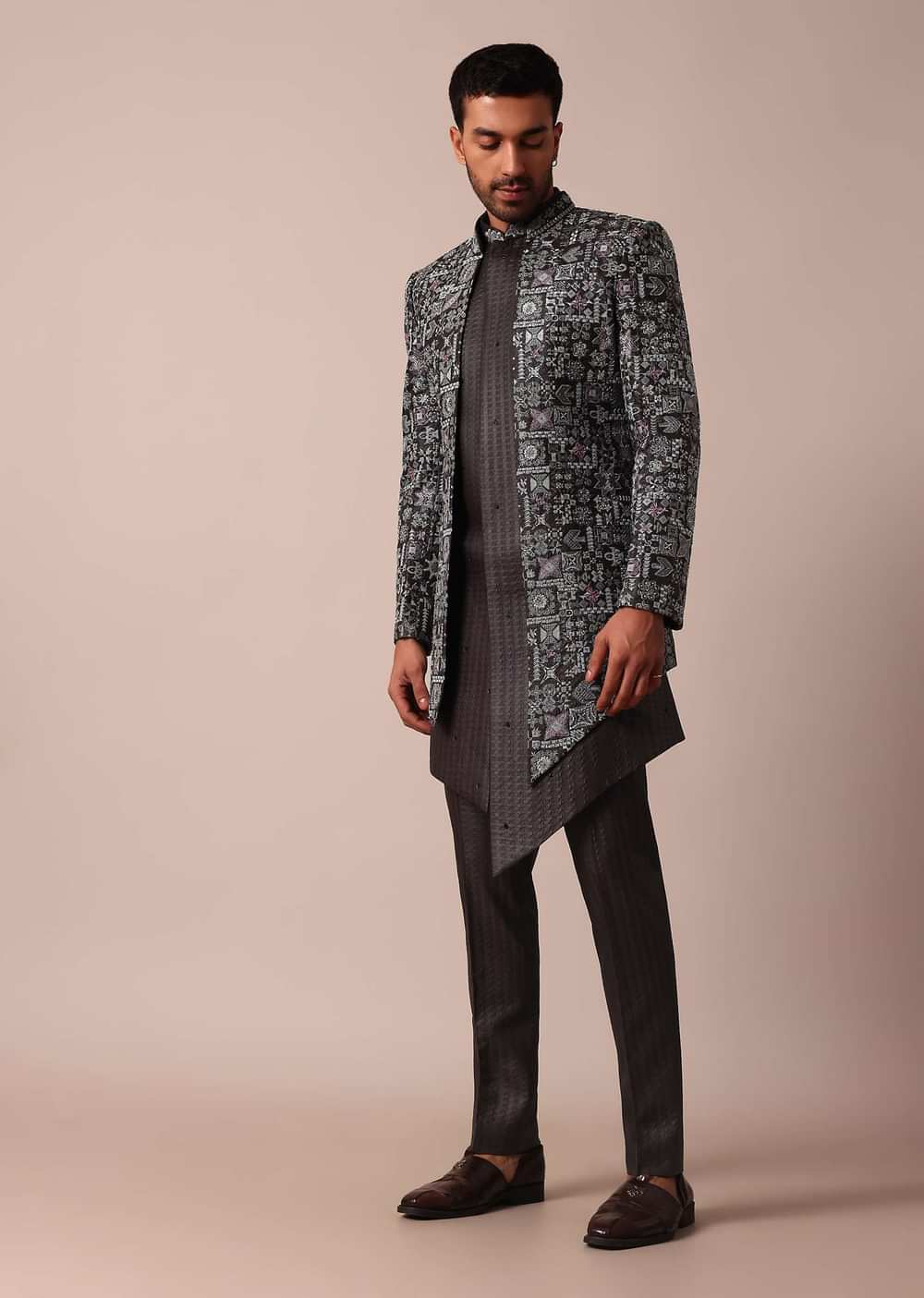 Elegant Brown Indowestern Set For Men