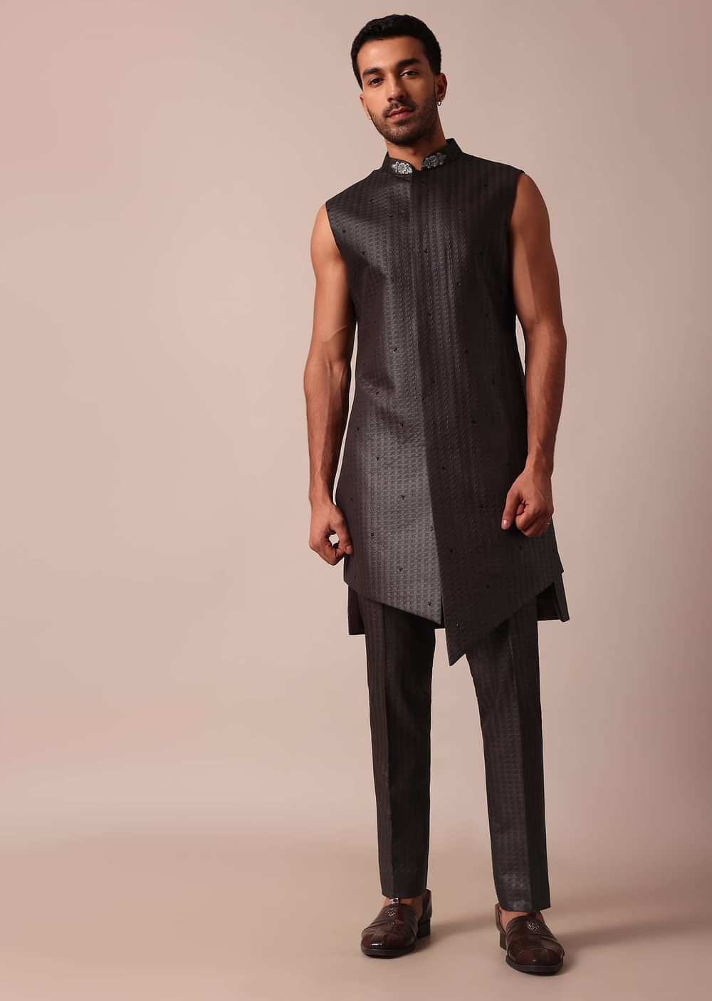 Elegant Brown Indowestern Set For Men