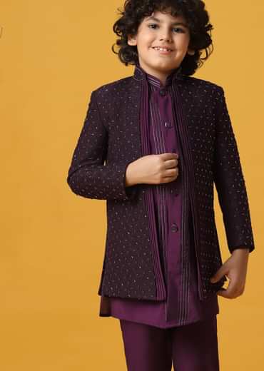 Elegant Embroidered Sherwani Set For Boys