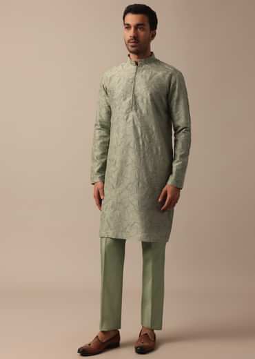Elegant Green Indowestern Set Featuring Striking Self Work