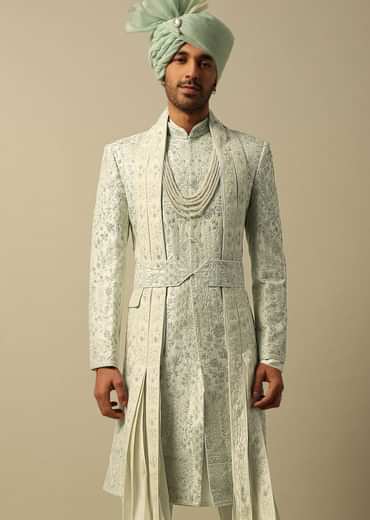 Elegant Green Raw Silk Sherwani Set